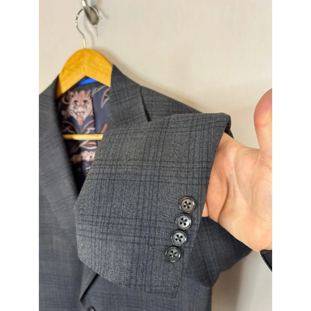 Sondergaard Copenhagen Mens Grey‎ Plaid Slim Fit Blazer Jacket 38R SSJF075